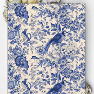 Blue Toile du Jouy Floral Pheasant Scrapbook Paper