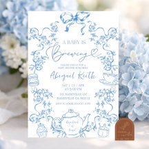 Blue Toile Ein Baby braut Tee Party Einladung