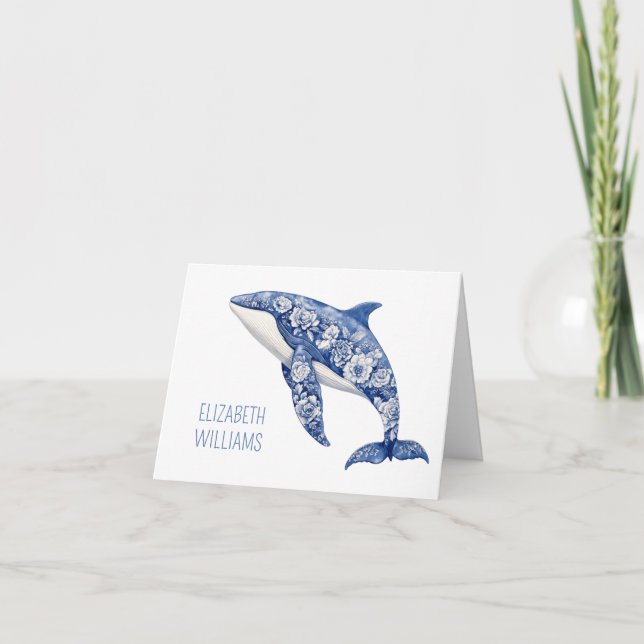 Blue Toile Floral Beach Dolphin Personalisiert (Vorderseite)
