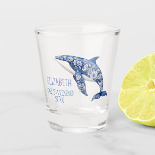 Blue Toile Floral Beach Dolphin Personalisiert Schnapsglas
