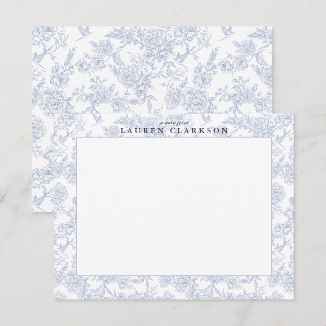 Blue Toile floral Border Note Card Einladung (Vorne/Hinten)