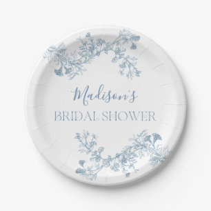 Blue Toile Floral Brautparty Paper Teller