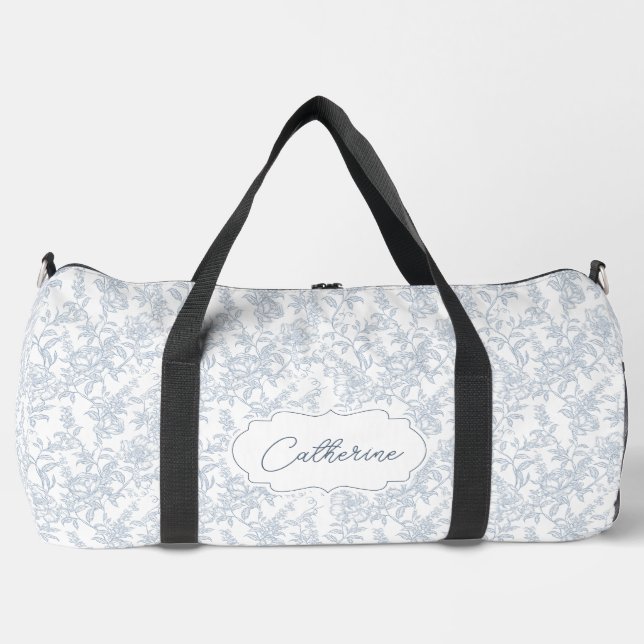 Blue Toile Floral Lace Personalized Duffle Bag (Vorderseite)
