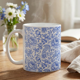 Blue Toile Floral Pattern Classic Botanical Kaffeetasse
