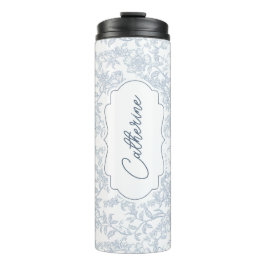 Blue Toile Floral with Script Personalization Thermosbecher