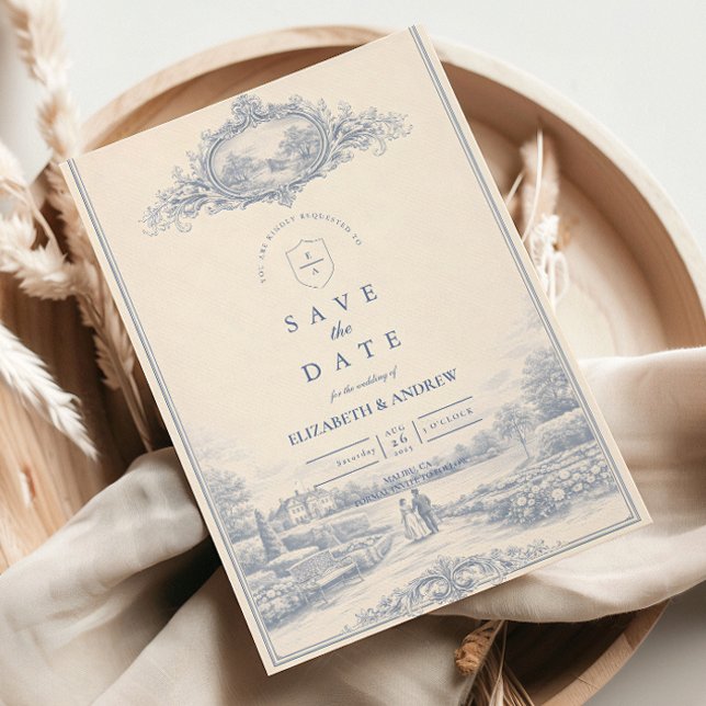 Blue Toile Garden Estate Wedding Save The Date (Von Creator hochgeladen)
