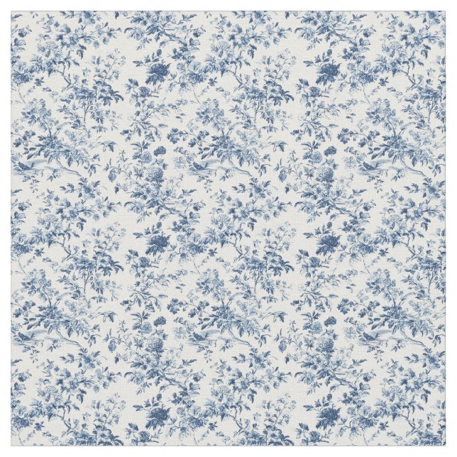 Blue Toile Garden Scene Stoff (Nahaufnahme)