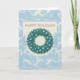 Blue Toile Holiday Card with Winter Wreath Karte