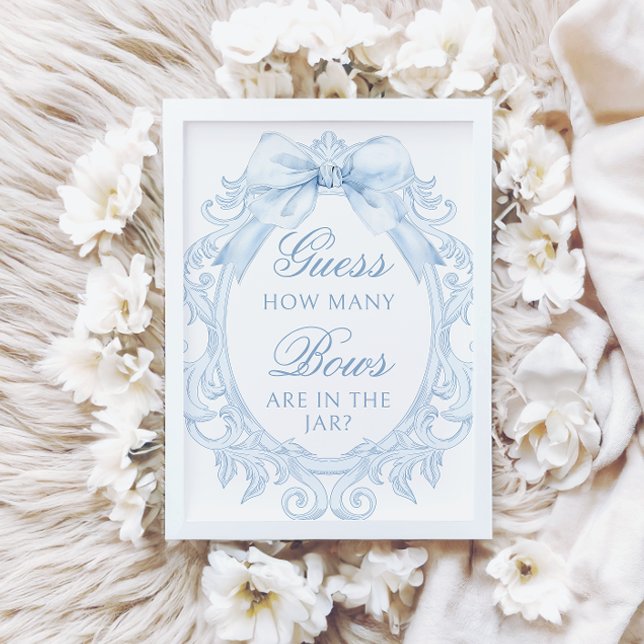 Blue  Toile How Many Bows Baby Boy Shower Einladung (Von Creator hochgeladen)