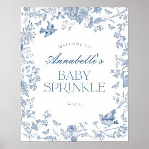 Blue Toile Jouy Floral Baby Sprinkle Begrüßungszei Poster