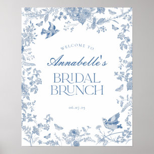 Blue Toile Jouy Floral Bridal Brunch Begrüßungszei Poster
