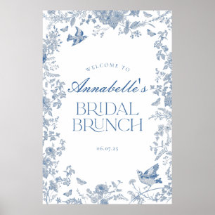 Blue Toile Jouy Floral Bridal Brunch Begrüßungszei Poster