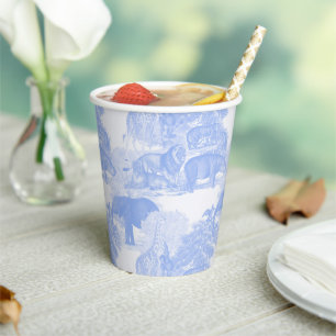 Blue Toile Jungle Animals Safari Chinoiserie Pappbecher