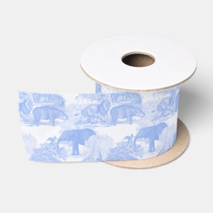 Blue Toile Jungle Animals Safari Chinoiserie Satinband