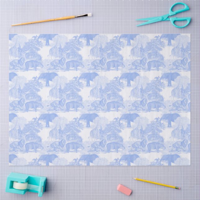 Blue Toile Jungle Animals Safari Chinoiserie Seidenpapier (Basteln)