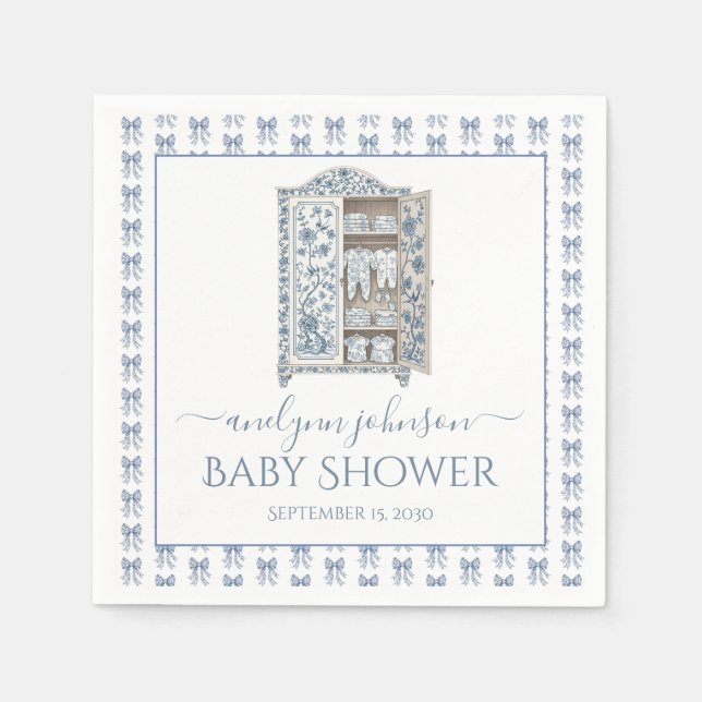 Blue Toile Layette Baby Dusche Serviette (Vorderseite)