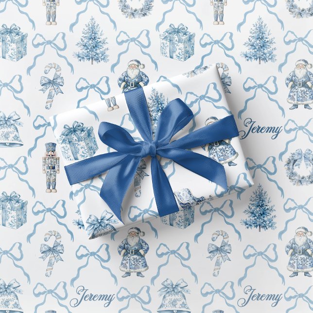 Blue Toile Nutcracker Wrapping Paper Christmas Geschenkpapier (Von Creator hochgeladen)