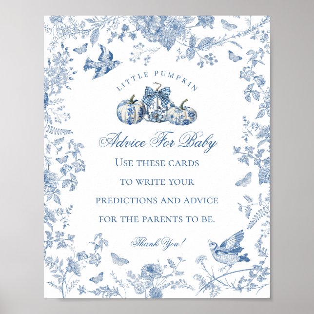 Blue Toile Pumpkin French Fall Advice for Baby Poster (Vorne)