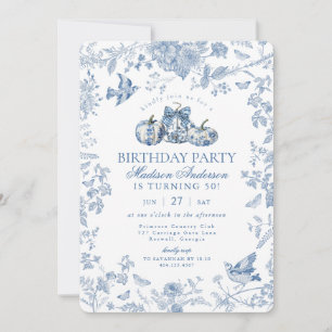 Blue Toile Pumpkin French Fall Birthday Party Einladung