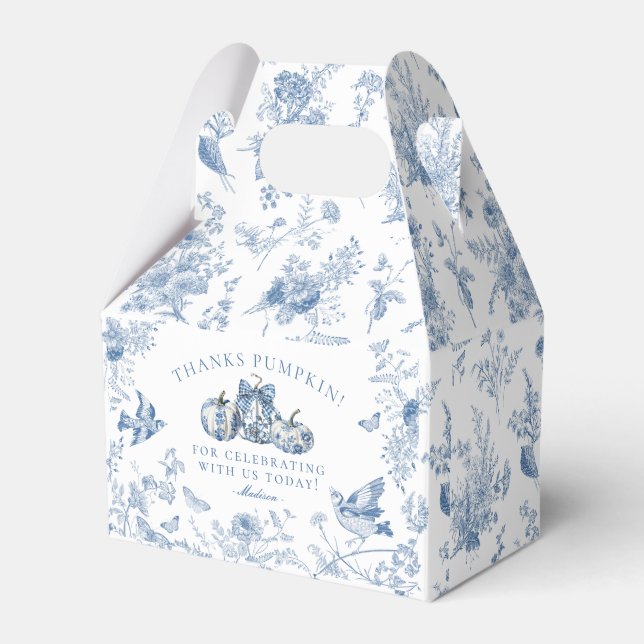 Blue Toile Pumpkin French Fall Dessert Favor Boxes Geschenkschachtel (Vorderseite)