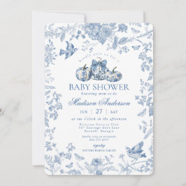 Blue Toile Pumpkin French Fall Floral Baby Dusche Einladung