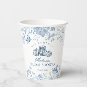 Blue Toile Pumpkin French Fall Floral Bridal Showe Pappbecher