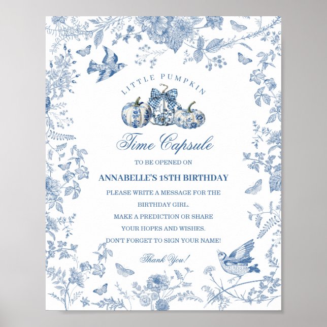 Blue Toile Pumpkin French Fall Time Capsule Poster (Vorne)