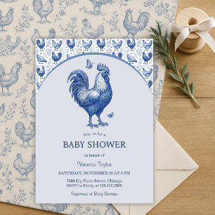 Blue Toile Rooster French Country Baby Dusche Einladung