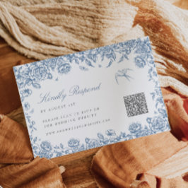 Blue Toile RSVP-Karte mit QR-Code Chinoiserie Bird RSVP Karte