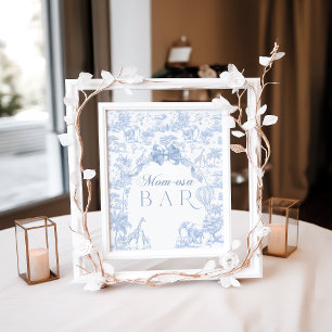 Blue Toile Safari Animal Baby Dusche Momosa Bar Poster