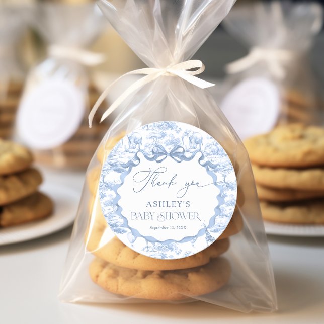 Blue Toile Safari Animal Baby Dusche Vielen Dank Runder Aufkleber (Von Creator hochgeladen)