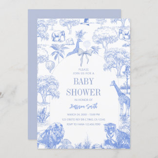 Blue Toile Safari Baby Dusche Einladung