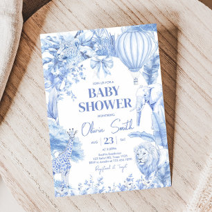 Blue Toile Safari Baby Dusche Einladung