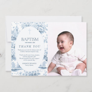Blue Toile Taufe Danke Karte, Foto Design Einladung