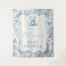 Blue Toile Teddy Bear Baby Duschband