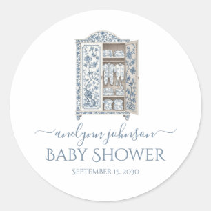 Blue Toile Viktorianisch Wardrobe Baby Dusche Runder Aufkleber