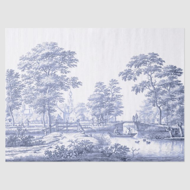 Blue Toile Vintage französische Decoupage Seidenpapier (Vorderseite)