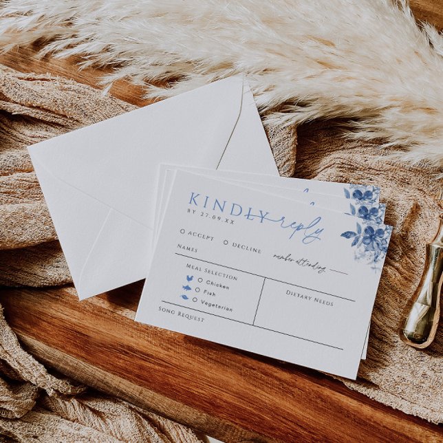 Blue Toile Wedding Repcard mit Speisekarte Begleitkarte (Von Creator hochgeladen)