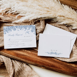 Blue Toile Wedding RSVP Card mit Essensauswahl Karte