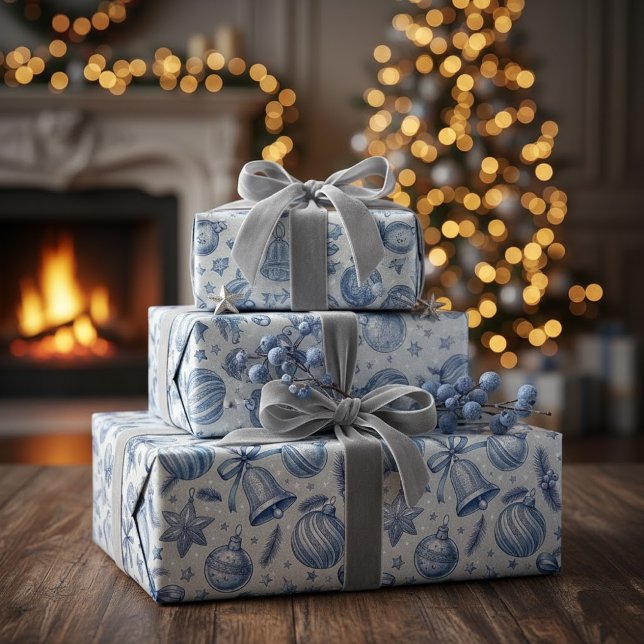 Blue Toile Weihnachtsschmuck Nahtlos Geschenkpapier (Von Creator hochgeladen)