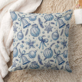 Blue Toile Weihnachtsschmuck Nahtlos Kissen