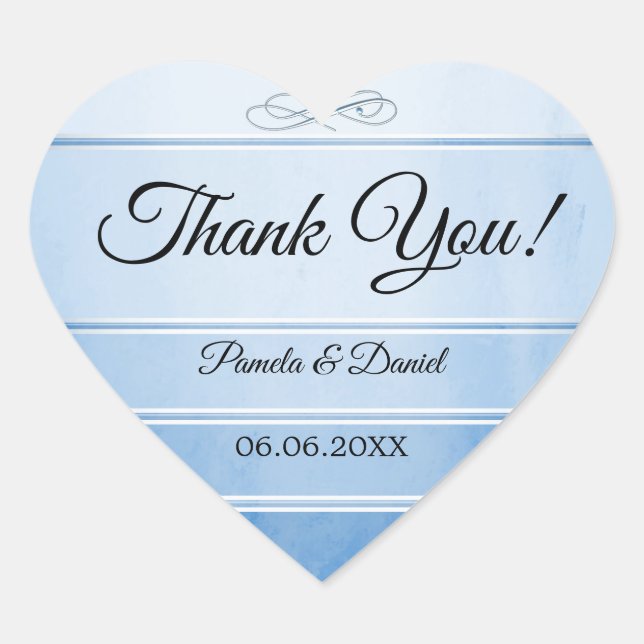 Blue Ton sur Ton Striped Wedding Danke Sticker (Vorderseite)