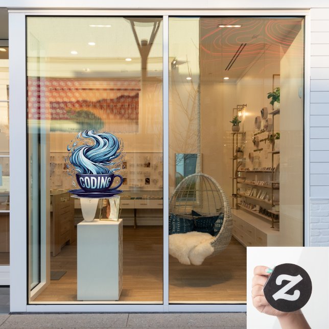 Blue Tone Coding Coffee Binary Numbers Programmier Fensteraufkleber (Schaufenster)