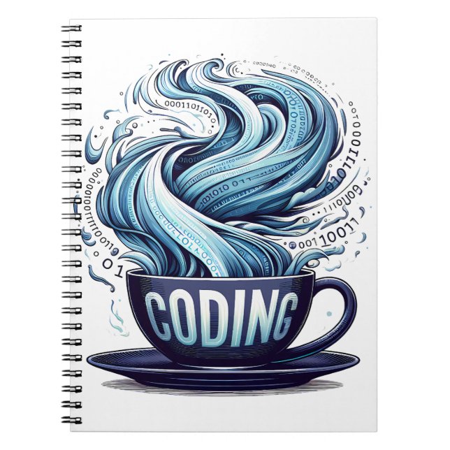 Blue Tone Coding Coffee Binary Numbers Programmier Notizblock (Vorderseite)
