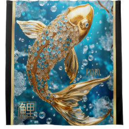 Blue Topaz|Gold Koi Fisch Duschvorhang
