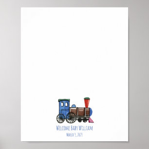 Blue Toy Train Fingerprint Gästebuch