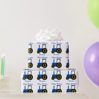 Blue Tractor Birthday Geschenkpapier