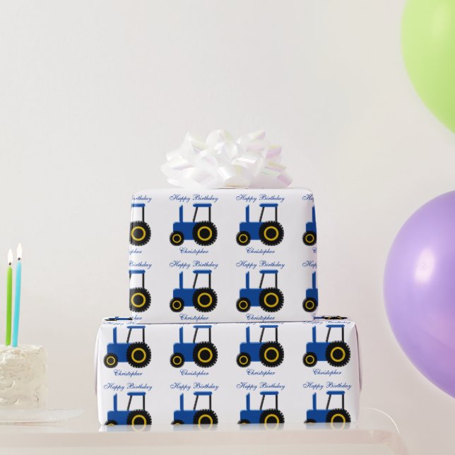 Blue Tractor Birthday Geschenkpapier (Partygeschenke)