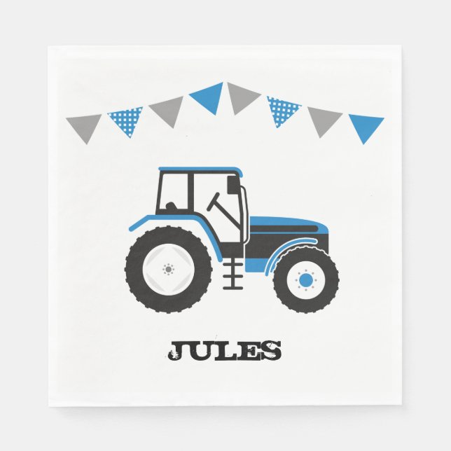 Blue Tractor Birthday Party Paper Napkins Serviette (Vorderseite)