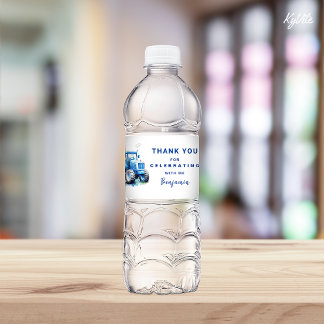Blue Tractor Birthday Water Flasche Label Wrapper Wasserflaschenetikett